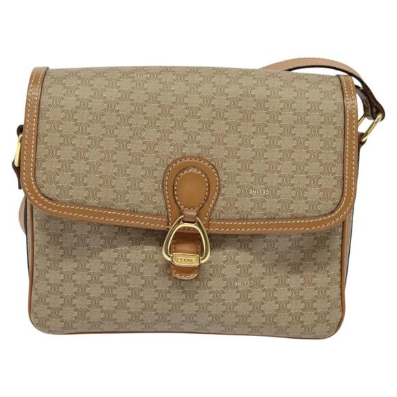 CELINE Macadam Canvas Shoulder Bag Beige Gold - Picture 2 of 13